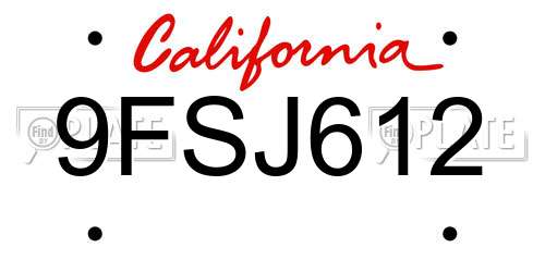 9FSJ612 California License Plate