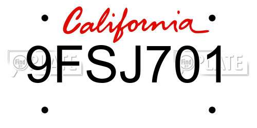 9FSJ701 California License Plate