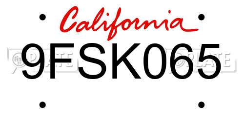 9FSK065 California License Plate