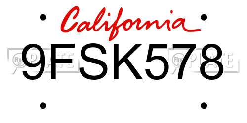 9FSK578 California License Plate