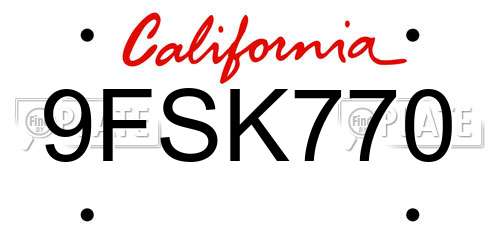 9FSK770 California License Plate