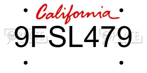 9FSL479 California License Plate