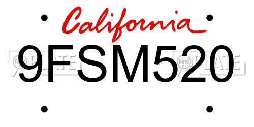 9FSM520 California License Plate