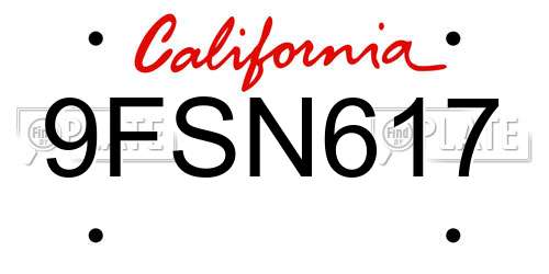 9FSN617 California License Plate