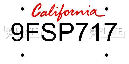 9FSP717 California License Plate