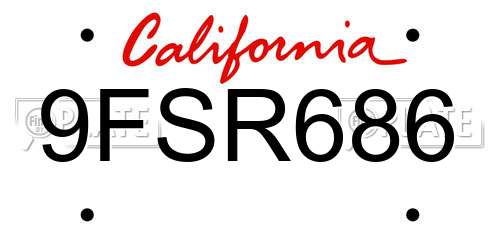 9FSR686 California License Plate