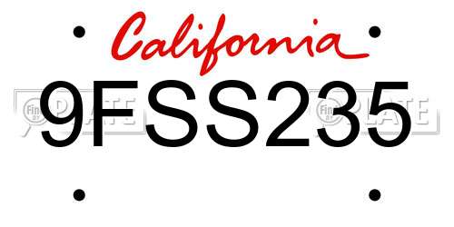 9FSS235 California License Plate