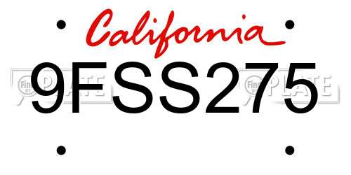 9FSS275 California License Plate