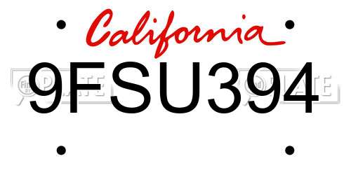 9FSU394 California License Plate