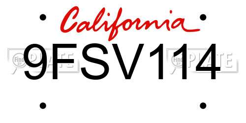 9FSV114 California License Plate