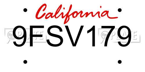 9FSV179 California License Plate