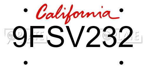 9FSV232 California License Plate