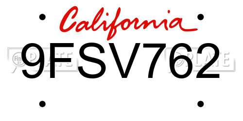 9FSV762 California License Plate