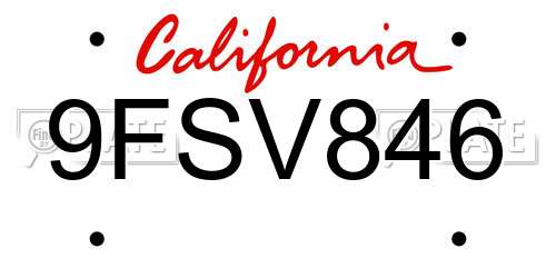 9FSV846 California License Plate