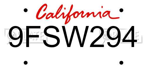 9FSW294 California License Plate