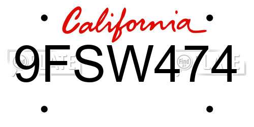 9FSW474 California License Plate