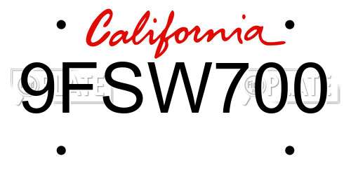 9FSW700 California License Plate