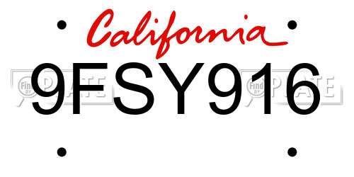 9FSY916 California License Plate
