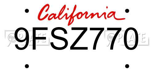 9FSZ770 California License Plate