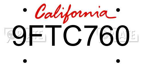 9FTC760 California License Plate