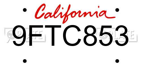9FTC853 California License Plate