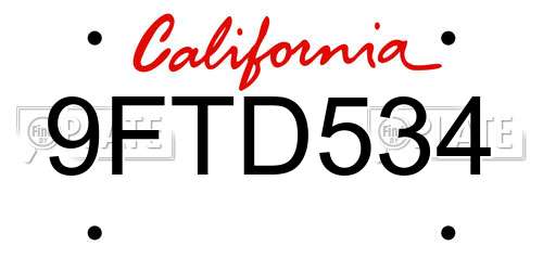 9FTD534 California License Plate