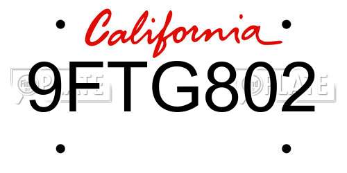 9FTG802 California License Plate