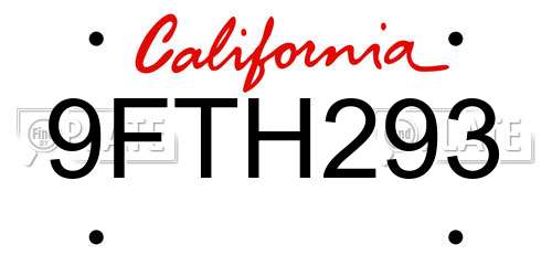 9FTH293 California License Plate