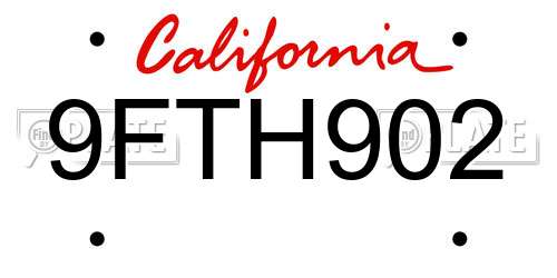 9FTH902 California License Plate