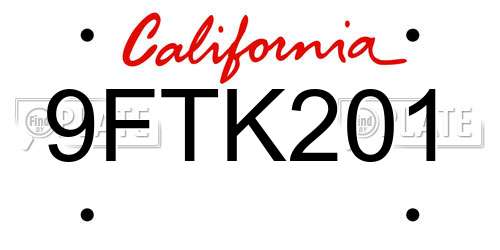 9FTK201 California License Plate