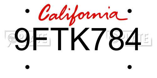 9FTK784 California License Plate