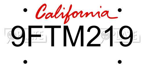 9FTM219 California License Plate