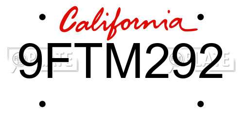 9FTM292 California License Plate