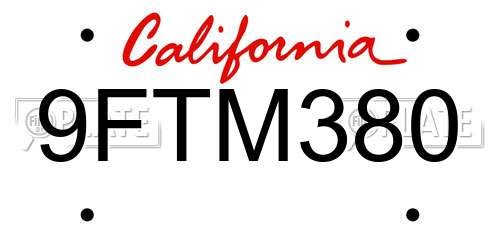 9FTM380 California License Plate