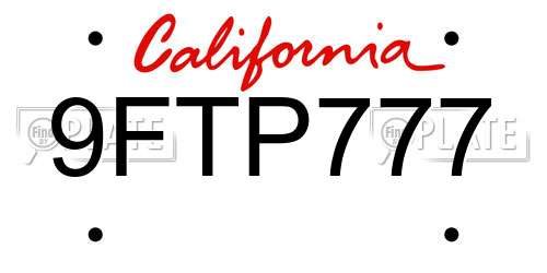 9FTP777 California License Plate