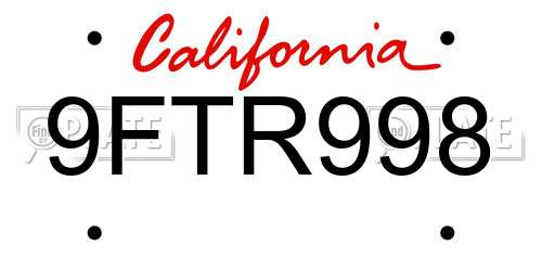 9FTR998 California License Plate