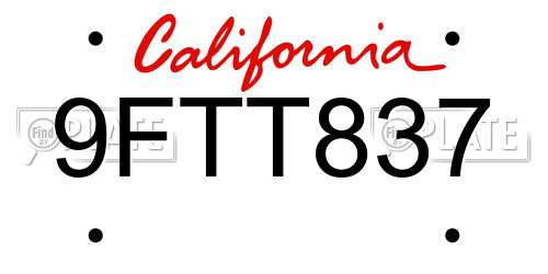 9FTT837 California License Plate