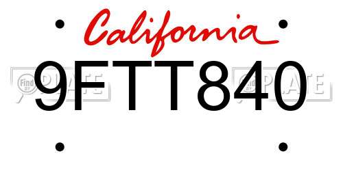 9FTT840 California License Plate