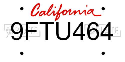 9FTU464 California License Plate