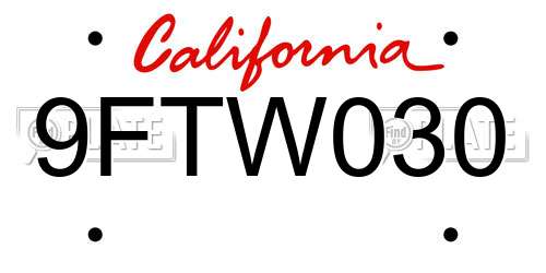 9FTW030 California License Plate