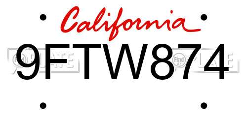 9FTW874 California License Plate