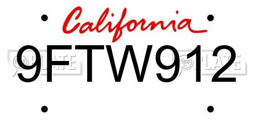 9FTW912 California License Plate