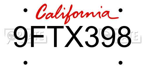9FTX398 California License Plate