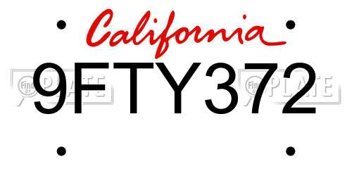 9FTY372 California License Plate