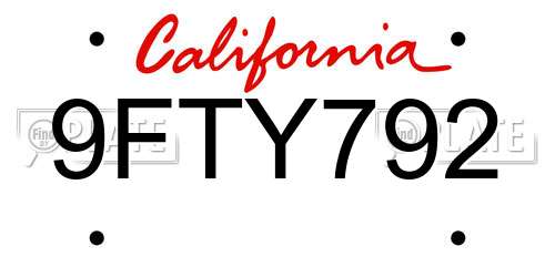 9FTY792 California License Plate