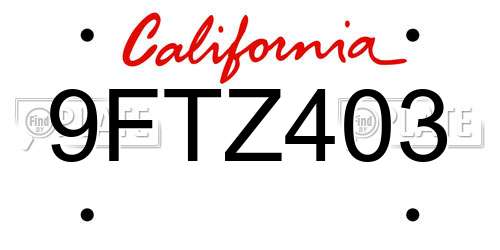 9FTZ403 California License Plate