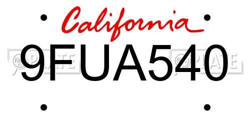 9FUA540 California License Plate