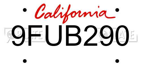 9FUB290 California License Plate