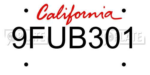 9FUB301 California License Plate