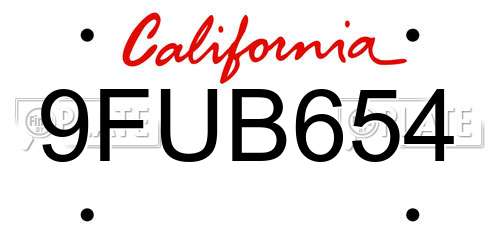 9FUB654 California License Plate